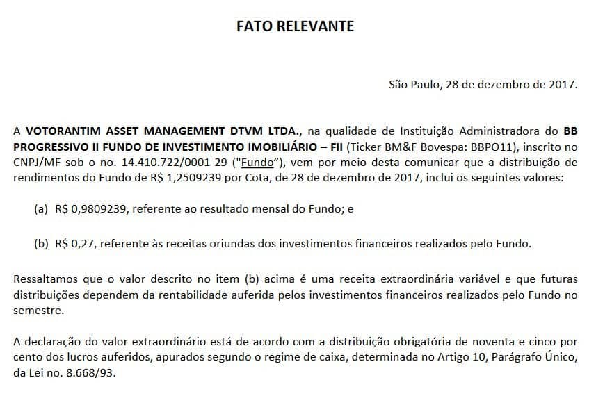 Fato relevante - fundo imobiliário Fato relevante - fundo imobiliário