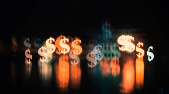 Viver de renda: símbolos de dinheiro com luzes