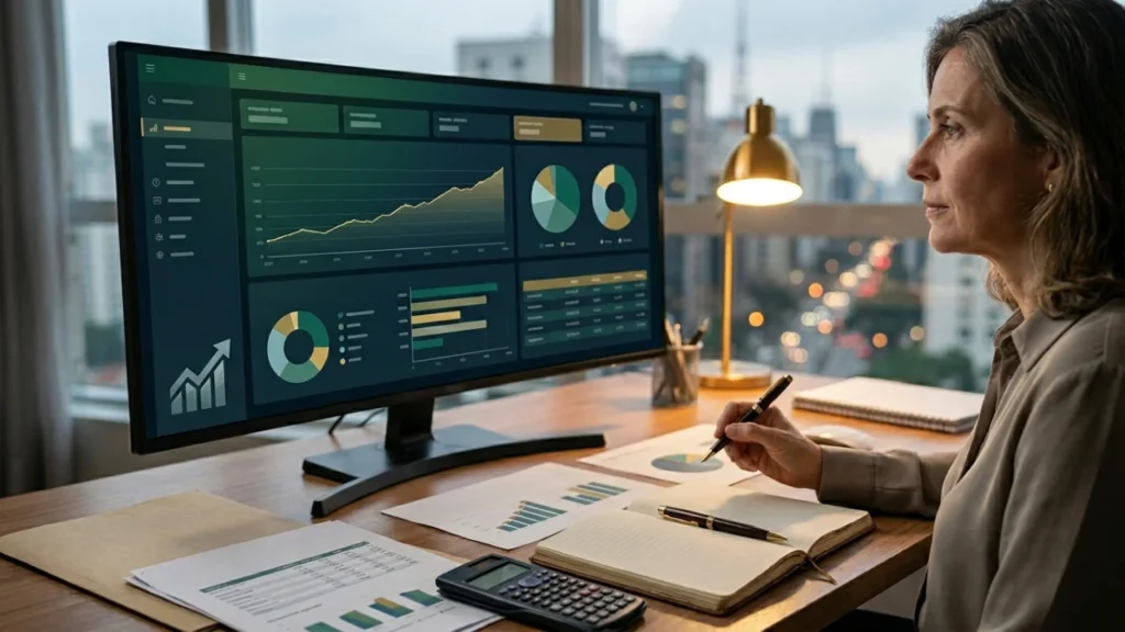 Mulher olhando para investimentos