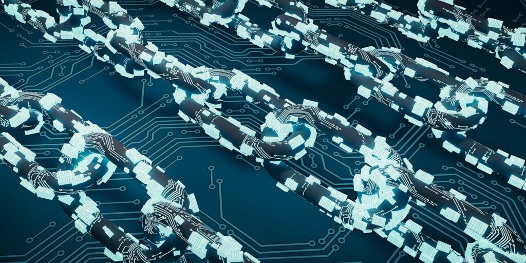 Imagem ilustra a tecnologia blockchain.