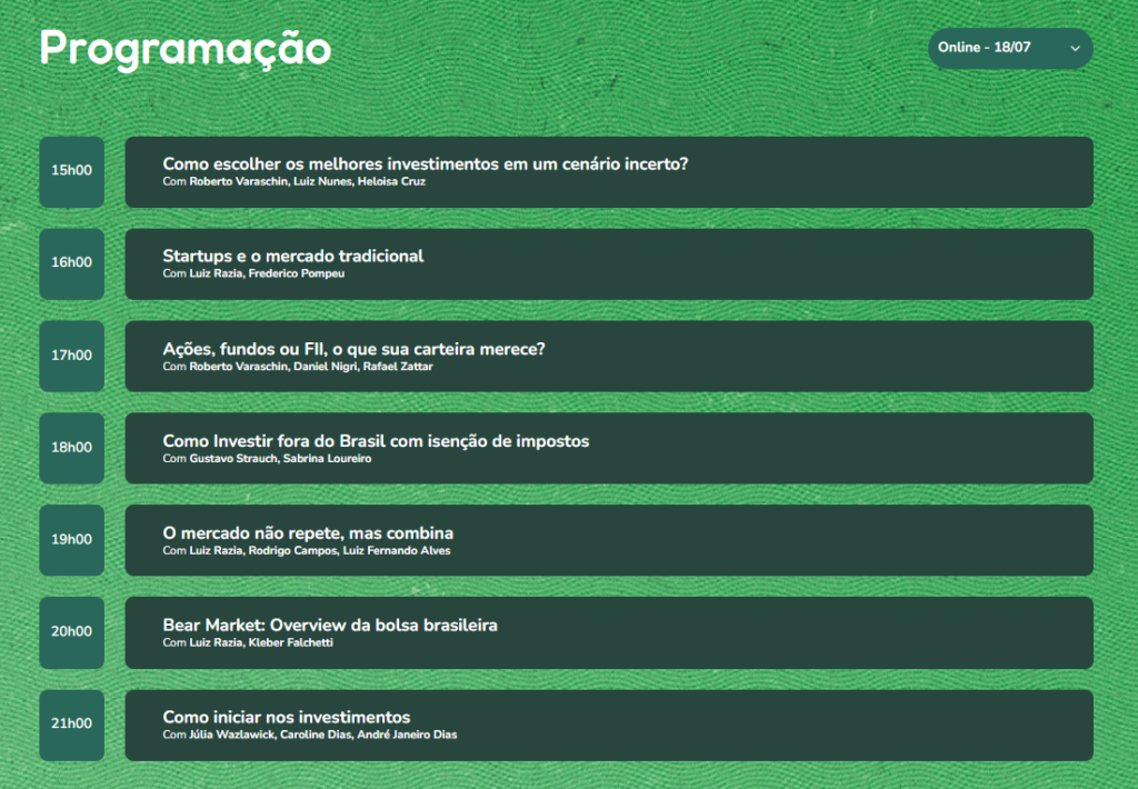 Agenda com programação Money Week