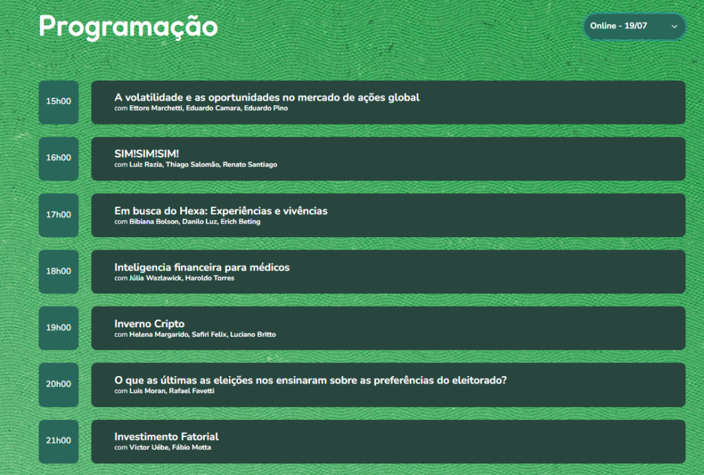 Agenda com programação Money Week