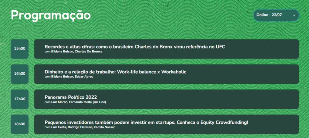 Agenda com programação Money Week
