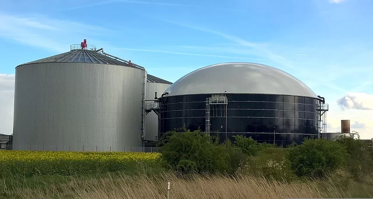 Imagem mostra um silo de armazenagem de biogás.