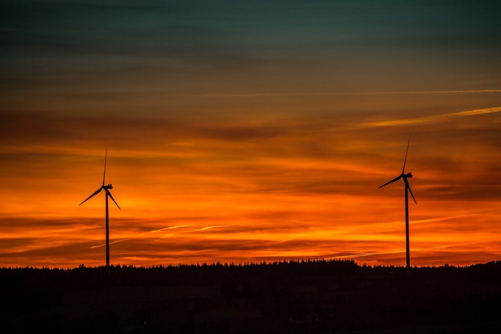 Imagem mostra equipamentos de energia eólica.
