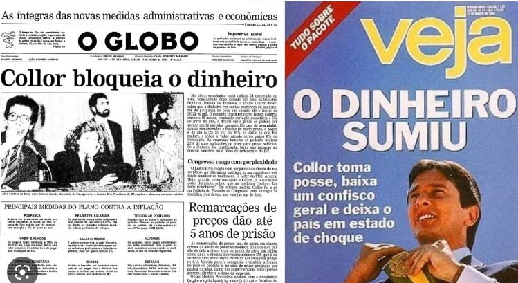 Capas de jornais e revistas sobre confisco de Collor: confisco da poupança