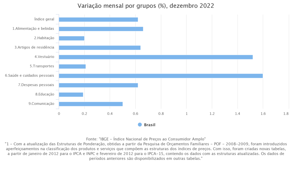 IPCA de dezembro de 2022 separado por grupo