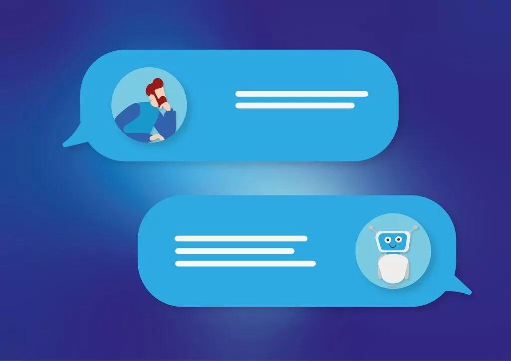 Imagem mostra um usuário interagindo com chatbot.