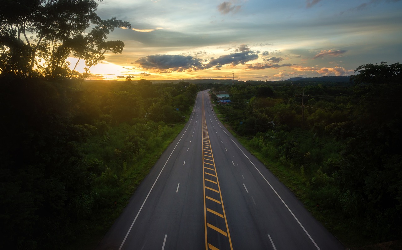 Imagem mostra um rodovia em área bastante verde.