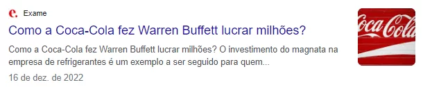 Manchete da Exame sobre como a Coca-Cola fez Warren Buffett lucrar milhões