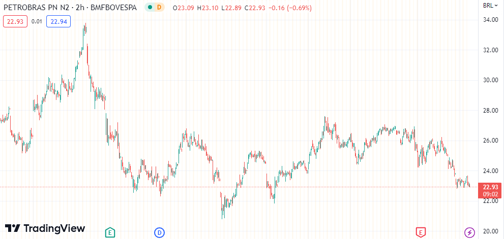 Gráfico mostra o movimento da ação da Petrobras (PETR4).
