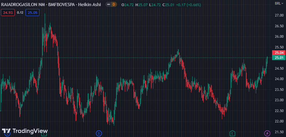 O gráfico mostra a ação RADL3 na Bolsa.