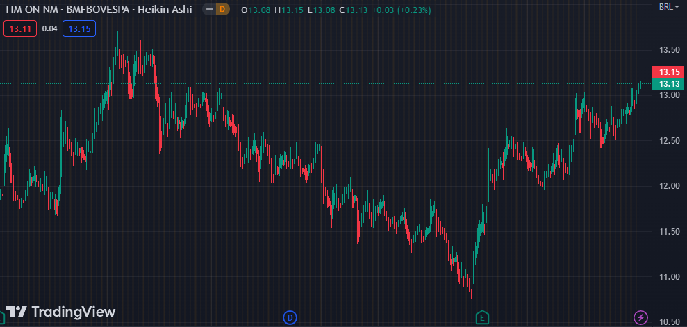 Gráfico mostra a ação TIMS3 na Bolsa.