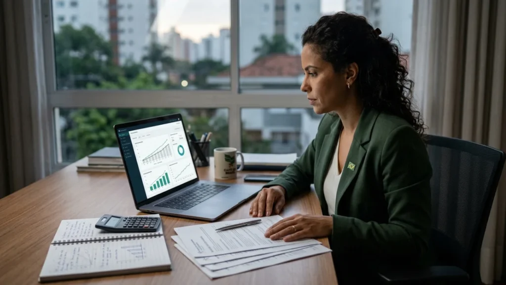 Mulher comparando títulos