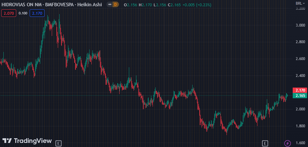 Gráfico mostra a ação HBSA3 na Bolsa.