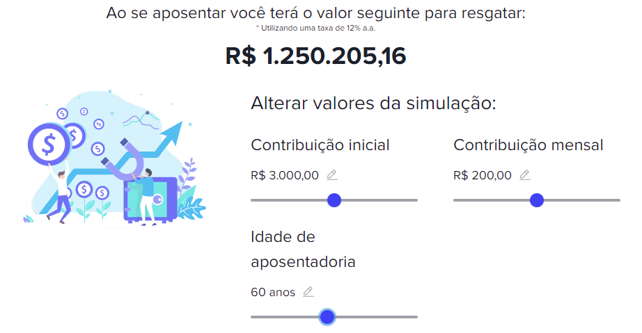 Como se aposentar com R$ 4 mil mensais - telas do simulador de Previdência da EQI