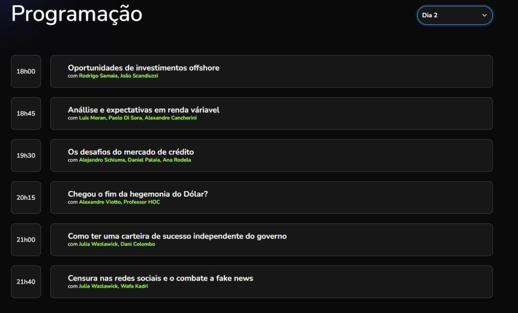 programação segundo dia de Money Week