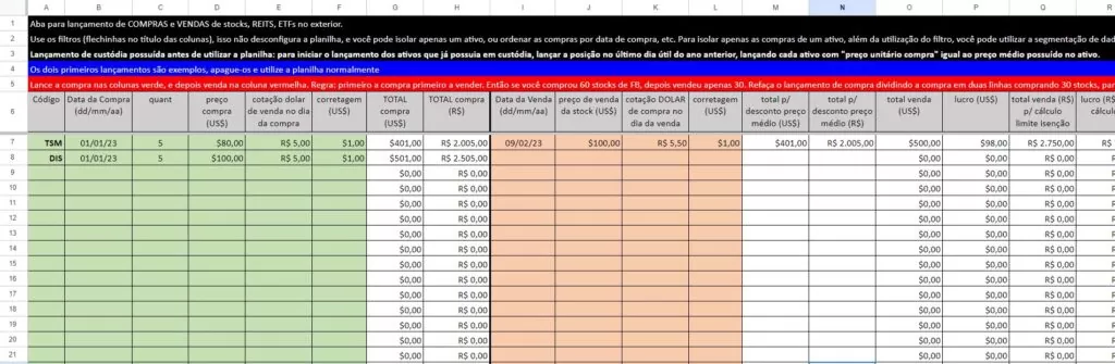 imagem da planilha Renda em Dólar