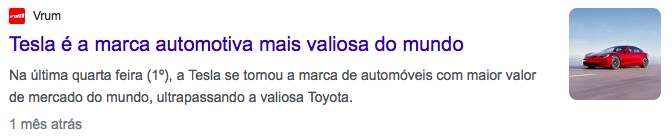Matéria da Vrum sobre a Tesla ter se tornado a marca de veículos mais valiosa do mundo