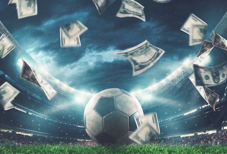 Bet365: ilustração de bola de futebol e dólares voando