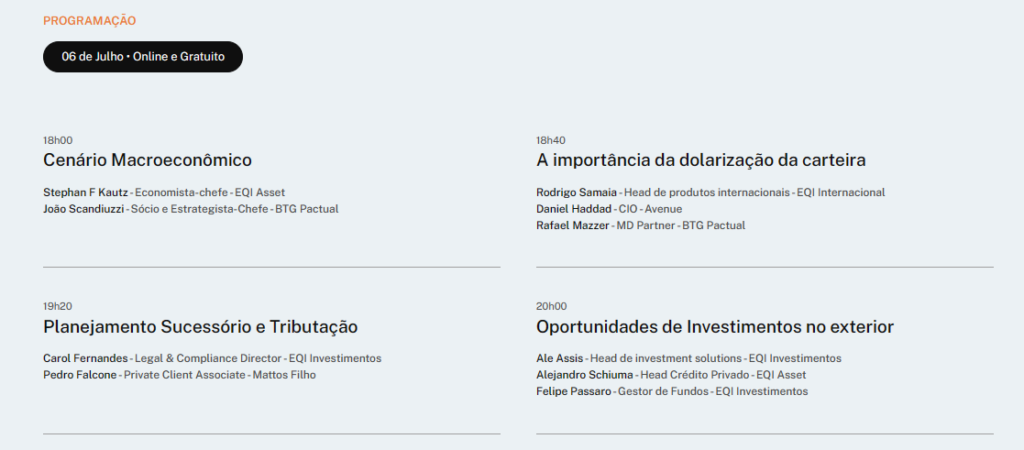 programação do Invista lá Fora