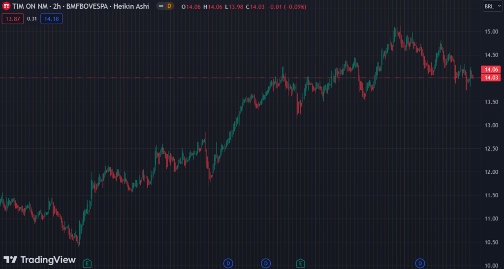 Gráfico mostra a ação TIMS3 na Bolsa.