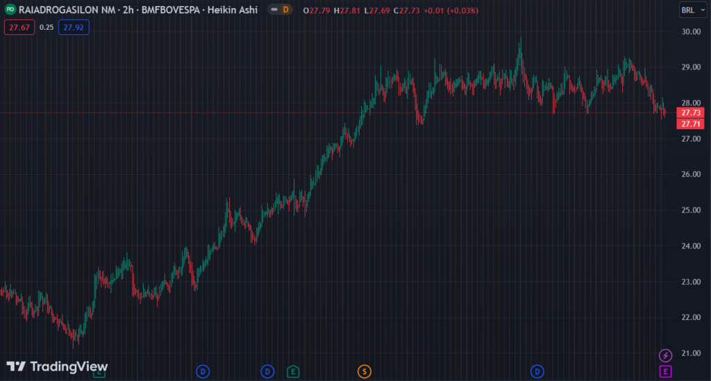 Gráfico mostra a ação RADL3 na Bolsa.