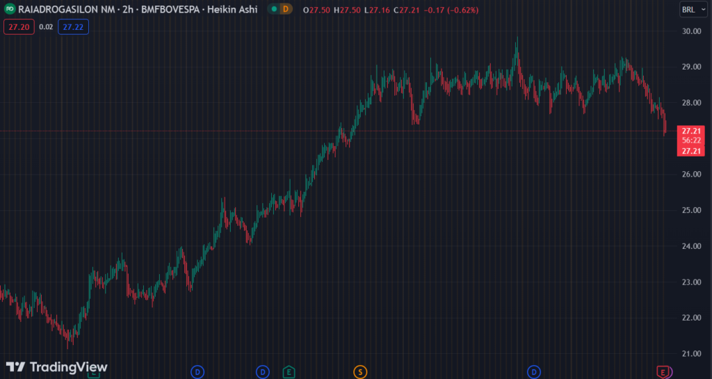 Gráfico mostra a ação RADL3 na Bolsa.
