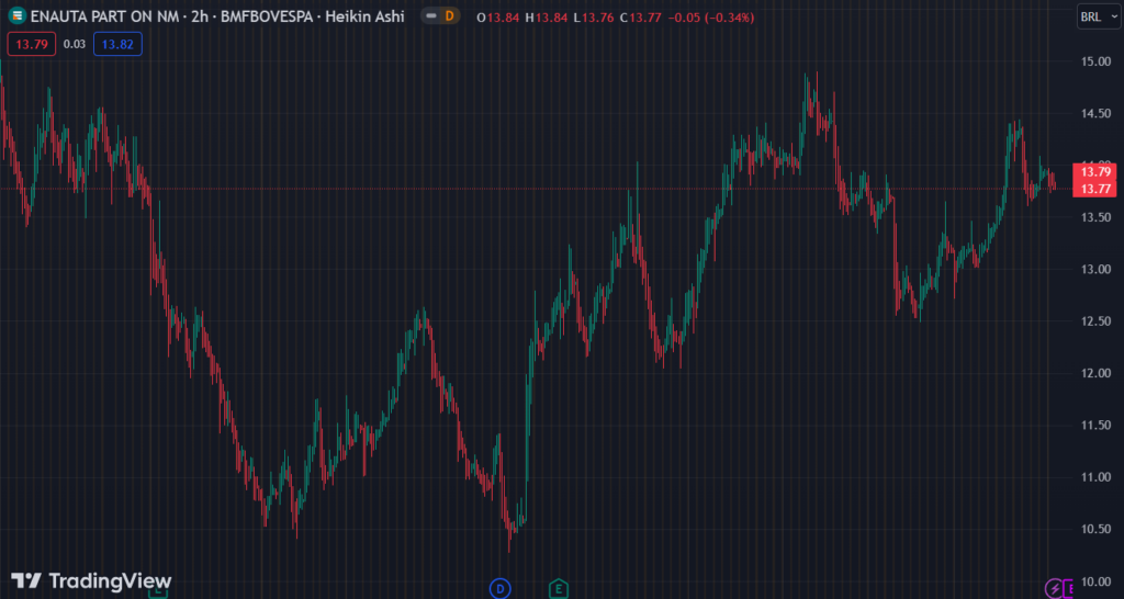 Gráfico mostra a ação ENAT3 na Bolsa.