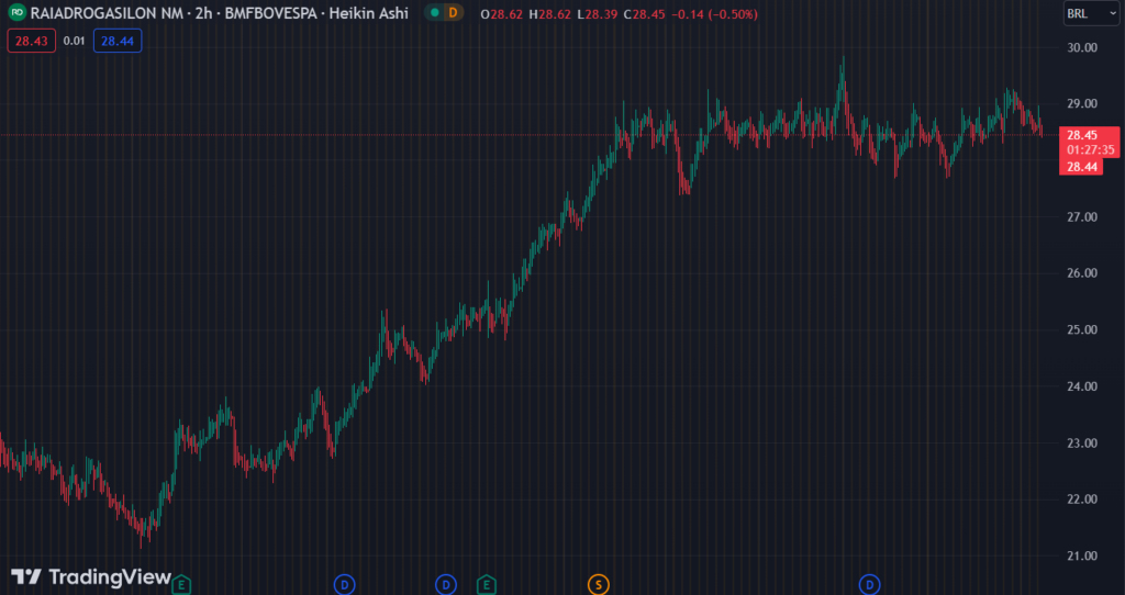 Gráfico mostra a ação RADL3 na Bolsa.