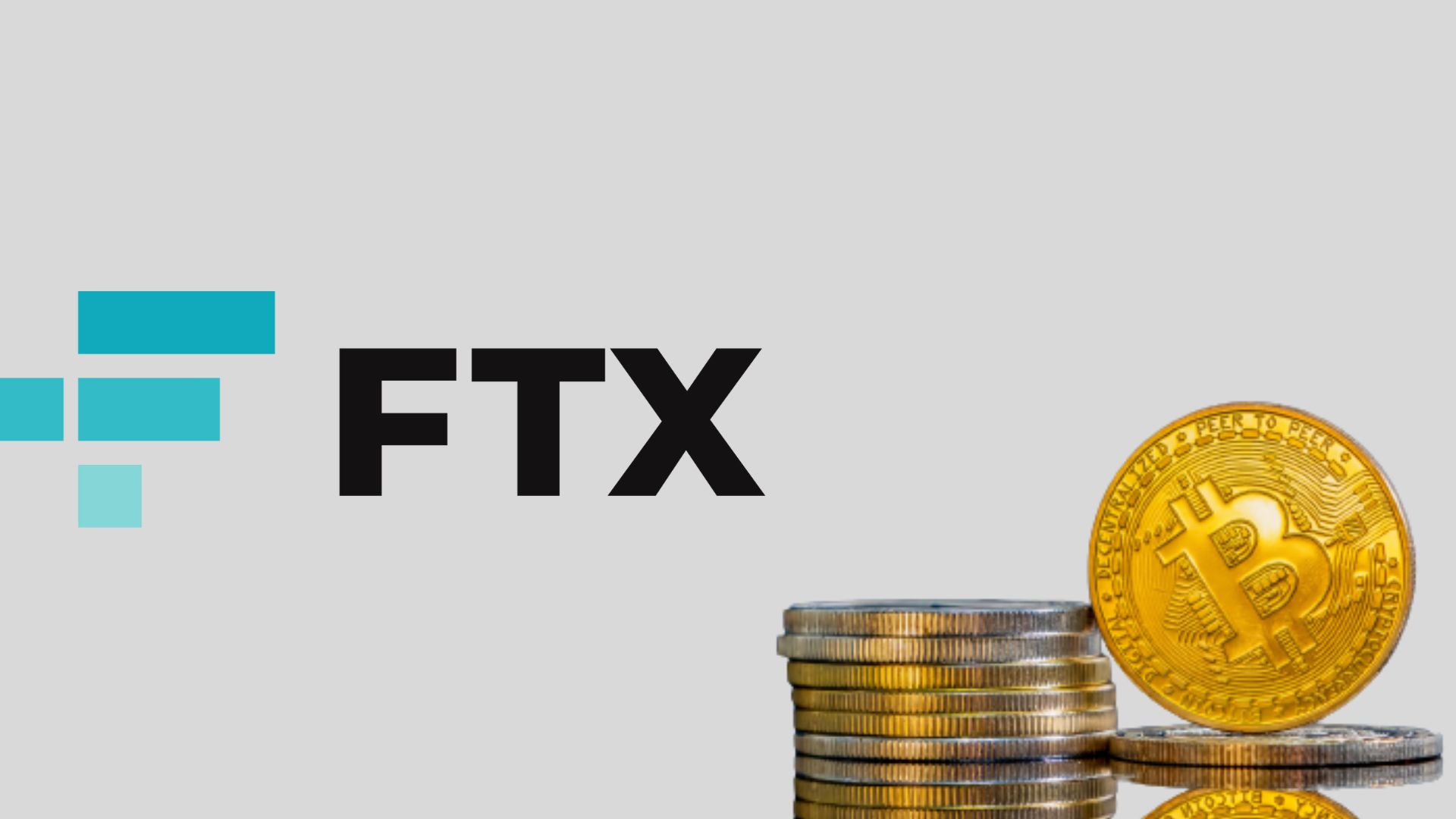 Logo da FTX e moeda de Bitcoin