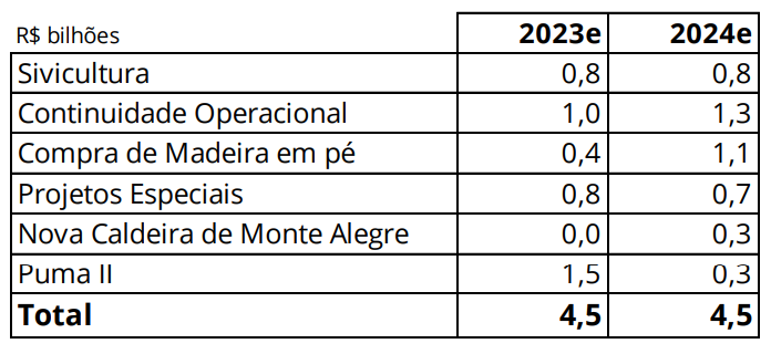 Klabin KLBN11 projeção de invetimentos