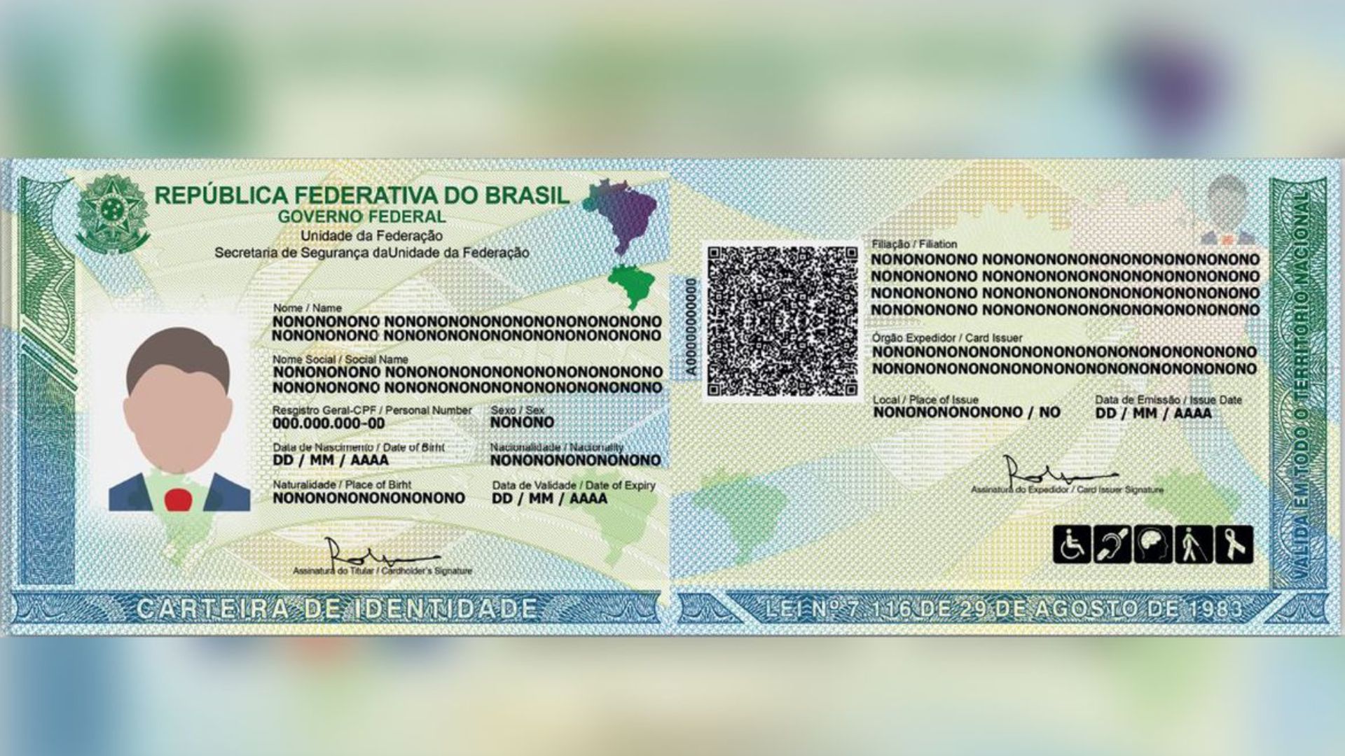 Foto representativa do novo RG, a Carteira Nacional de Identidade