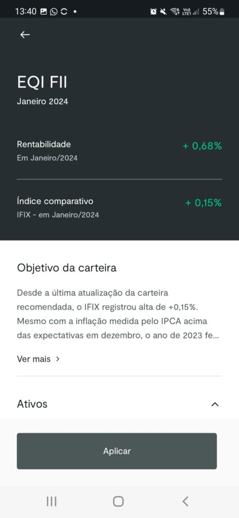 imagem aplicativo EQI Investimentos: Carteira Recomendada Automatizada de FIIs