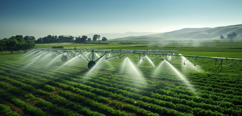 Fiagro multimercado: imagem de plantação sendo irrigada