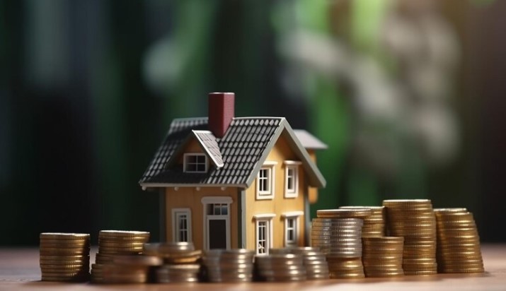 imagem de casa de madeira e pilhas de moedas: imposto de transmissão vai aumentar