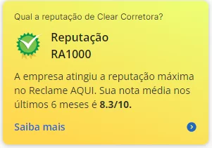 Melhor corretora de investimentos. Reputação Reclame Aqui Clear.