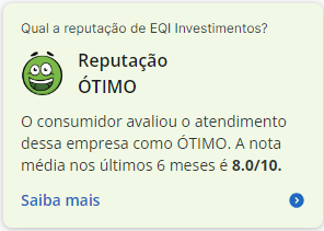 Melhor corretora de investimentos. Reputação Reclame Aqui EQI.