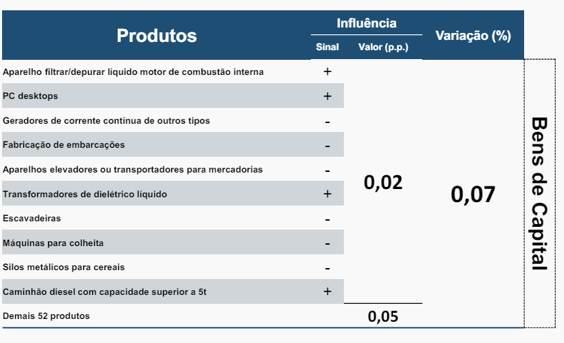 Produtos com maior influência: mensal 