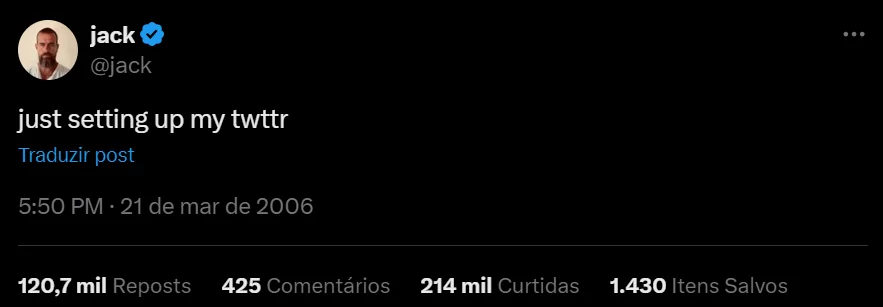 Twitter, primeiro tweet.