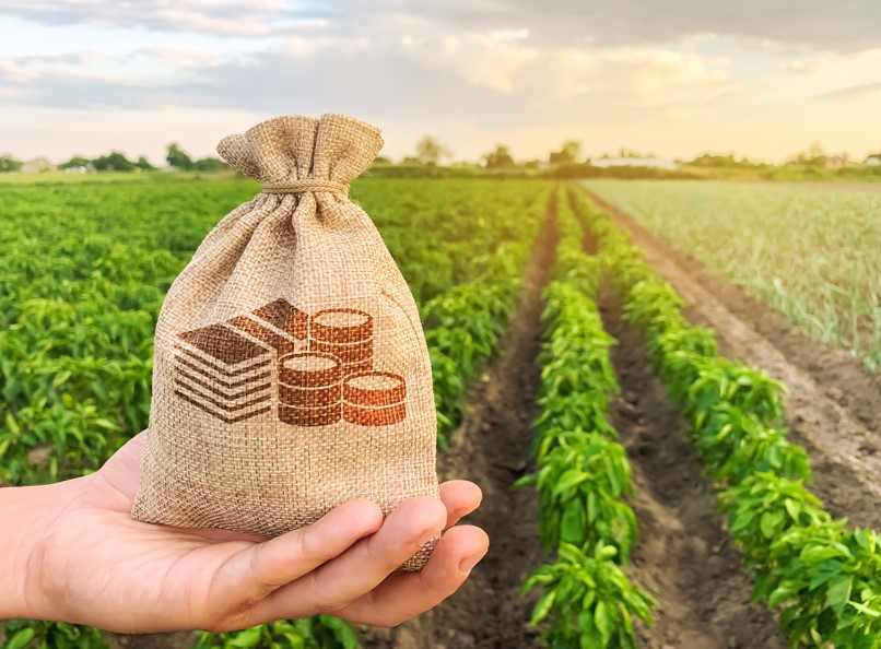 Fiagro Multimercado: imagem de pessoa segurando saco de dinheiro e fazenda ao fundo