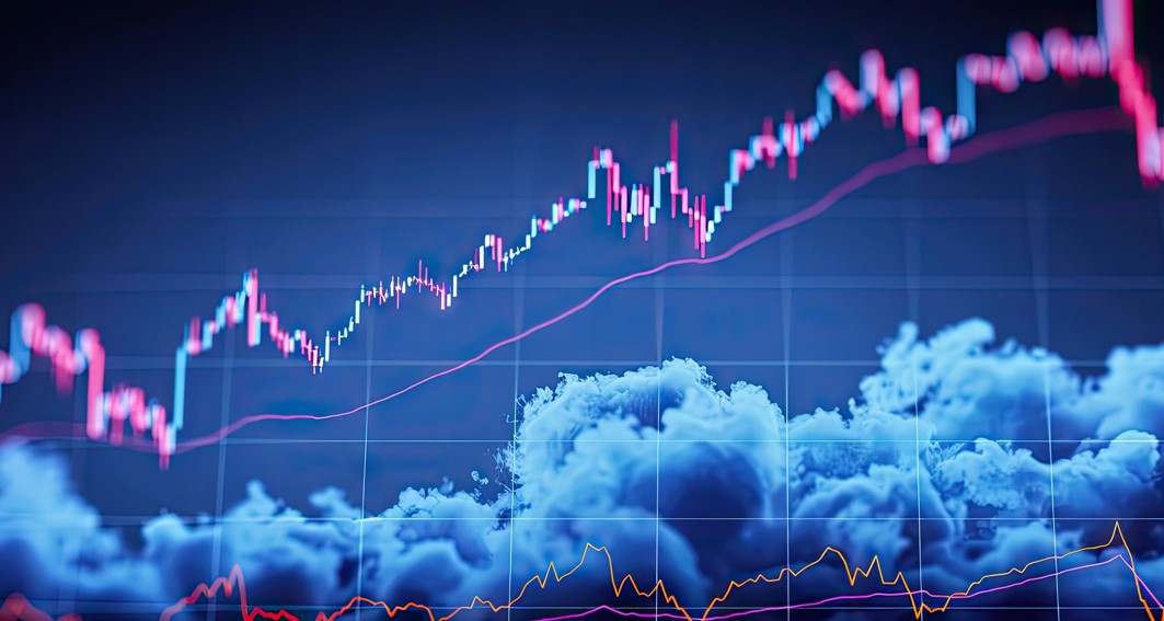 tensões globais: imagem de nuvens e gráfico de ações