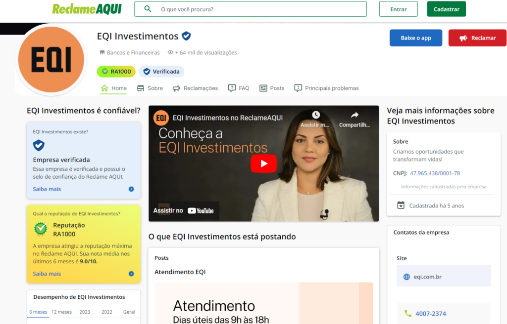 avaliação EQI Investimentos no Reclame Aqui