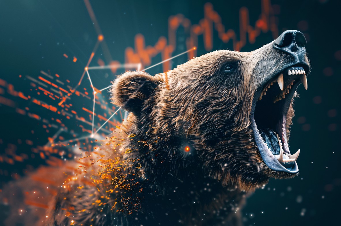 bear market no mercado cripto? foto de urso e gráfico de ações