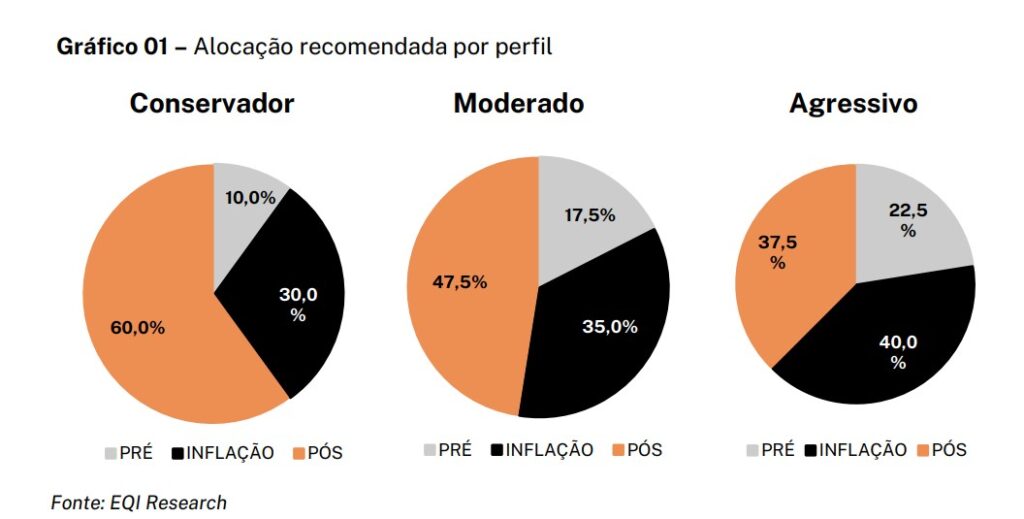 gráficos com alocação recomendada por perfil de investidor