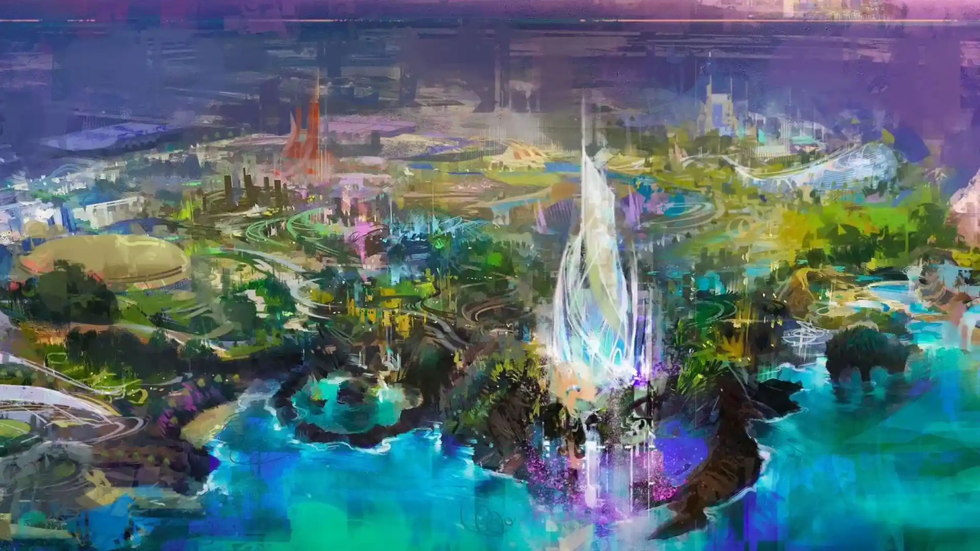 Ilustração conceitual do parque temático Disney Abu Dhabi, anunciado para a Ilha de Yas, nos Emirados Árabes Unidos.