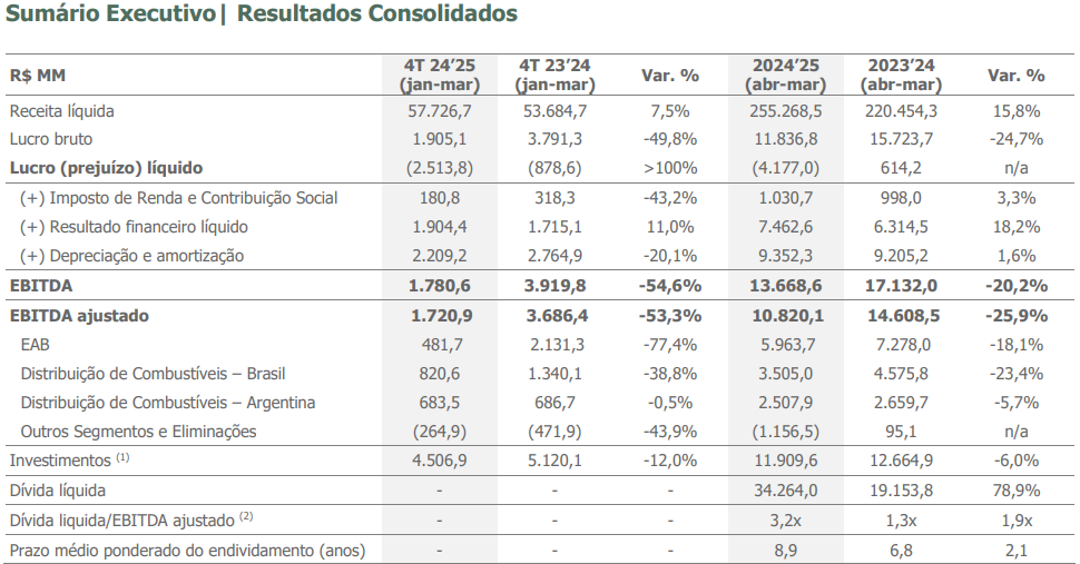 Dados financeiros da Raízen