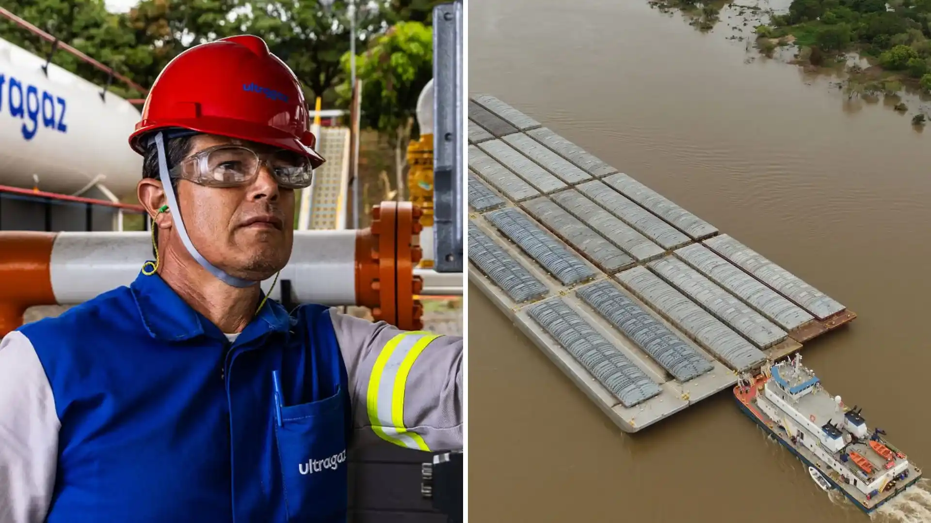 Funcionário da Ultrapar com capacete e empurrador da Hidrovias do Brasil em operação no rio; aquisição consolida controle da Ultrapar sobre a companhia logística