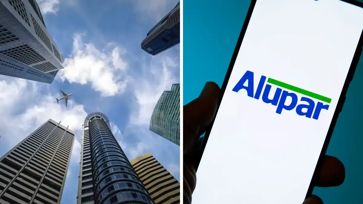 Fachadas de prédios altos e logotipo da Alupar em celular, representando a carteira Vivendo de Renda de junho