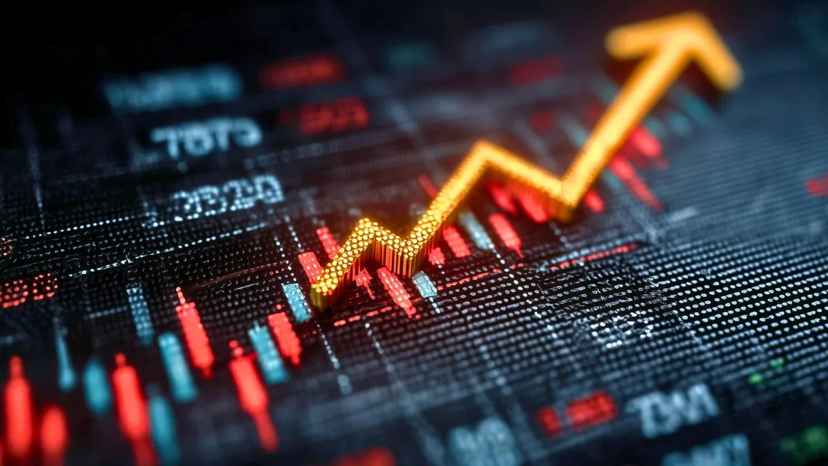 Gráfico financeiro com seta ascendente, representando o desempenho do GOAT11.